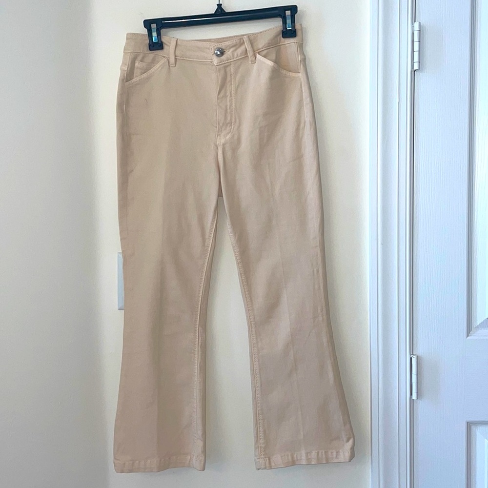 Massimo Dutti Cream Beige Tan Capri Cropped Pants Skinny Fit sz 4 Like New Cute